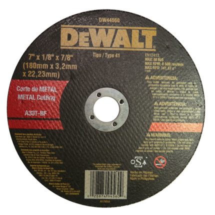 DISCOS ABRASIVOS - DISCO CORTE METAL 7" x 1/8" (3.7mm) DEWALT DW44560