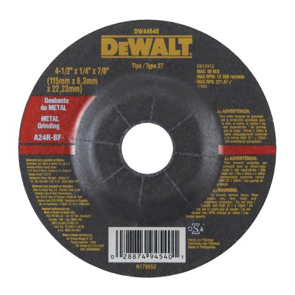 DISCOS ABRASIVOS -DISCO DESBASTE 4-1/2" x 1/4" DEWALT DW44540