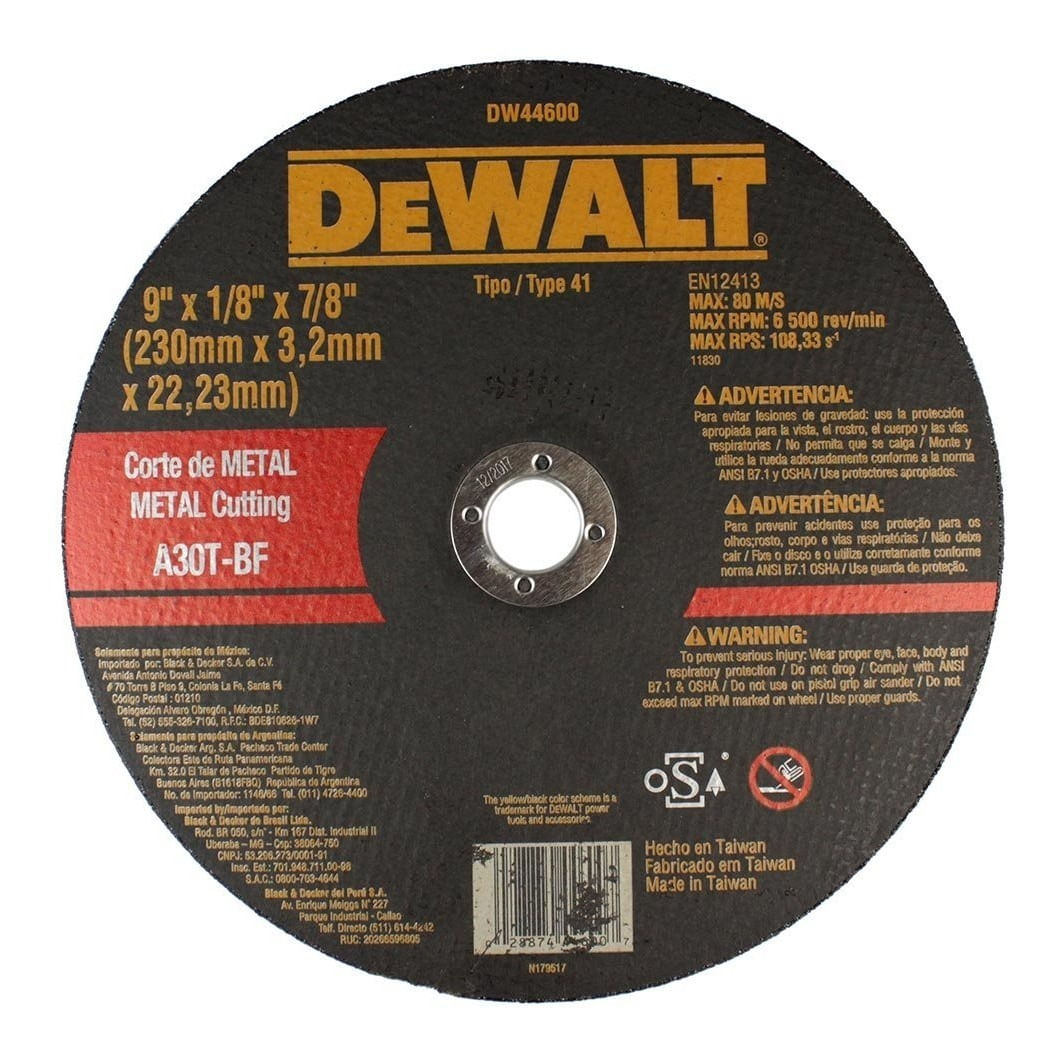arquivos-ids-157928-dw44600.jpg DISCO DE CORTE PARA METAL 9" X 1/8" X 7/8" DW44600 DEWALT - Imagen 1