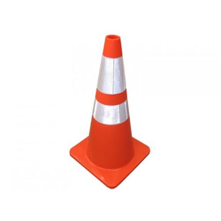 CONO DE SEGURIDAD PVC COLOR NARANJA C/2 CINTAS REFLECTIVAS 18"