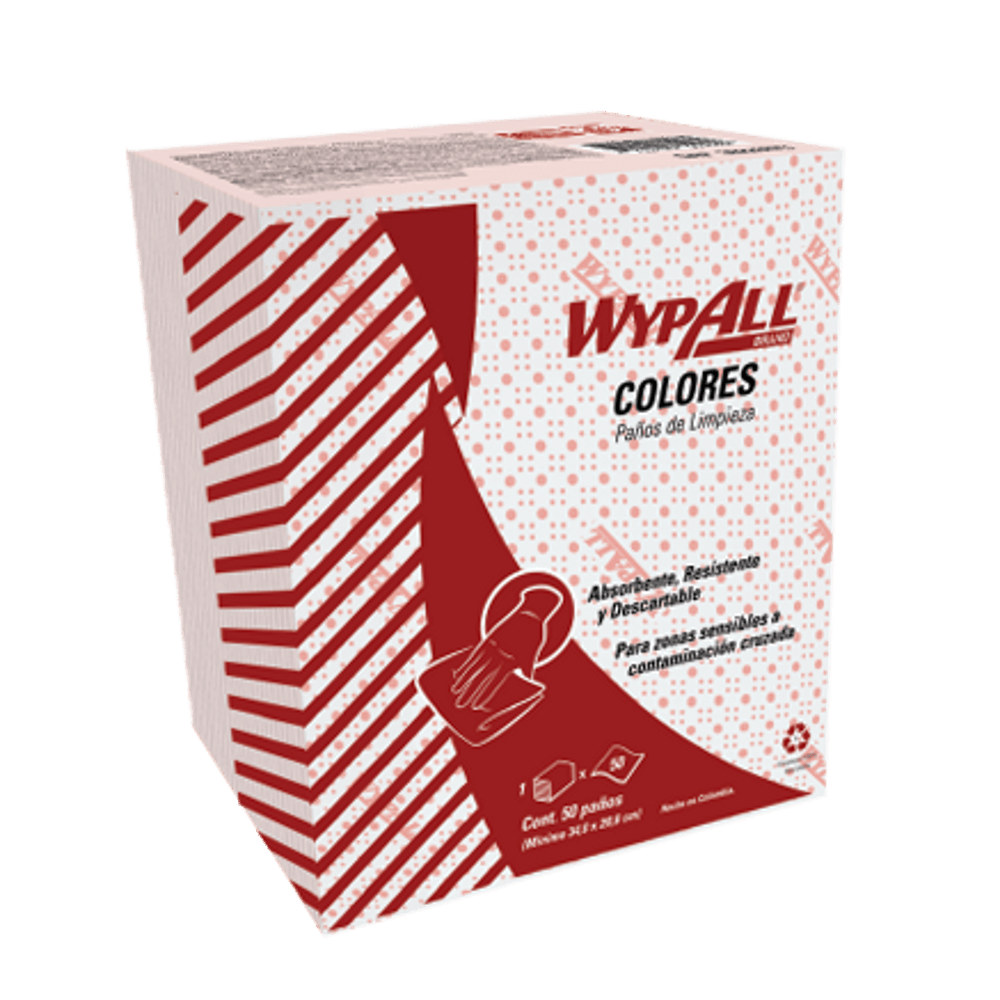 wypall_x50_colores.png PAÑO INDUSTRIAL ROJO DOBLADO EN V PAQUETE 50 PAÑOS WYPALL X-50-RED 30228873 - Imagen 1